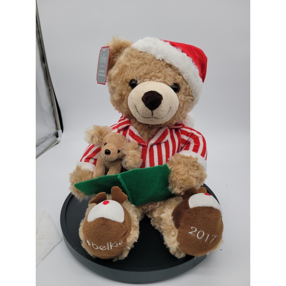 Belkie Bear 2017 Christmas Teddy Holiday Santa Hat with Felt Book Puppy 17” Tan